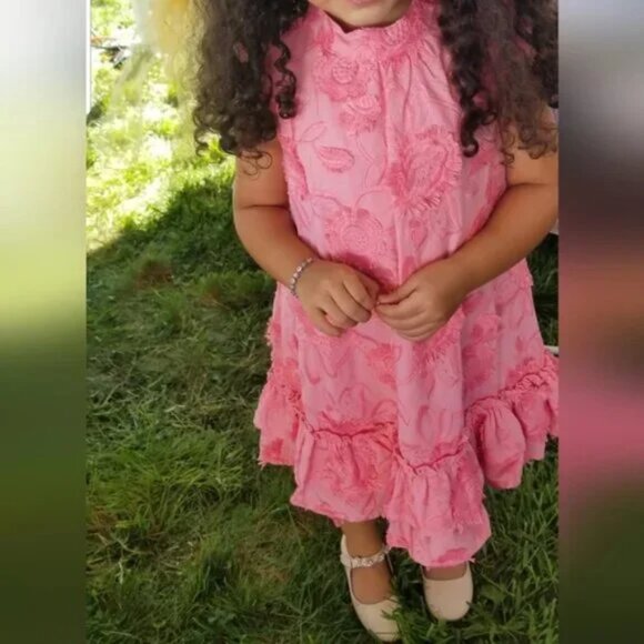 Janie and Jack Pink Floral Embroidered Ruffle Tiered Dress size 5 (A5) - Picture 4 of 7